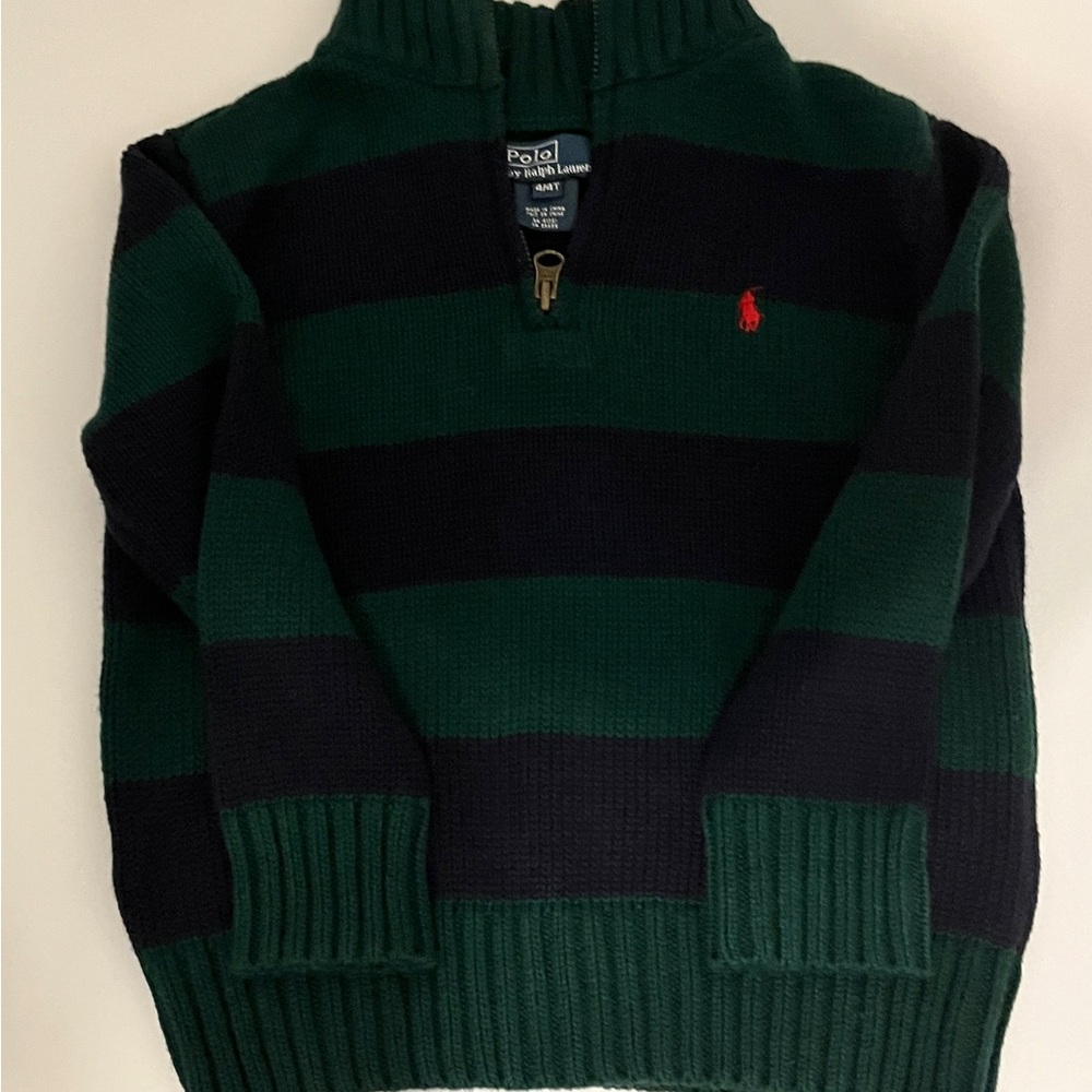 Polo by Ralph Lauren Kid’s Striped Zip-Up Sweater - Green and Black